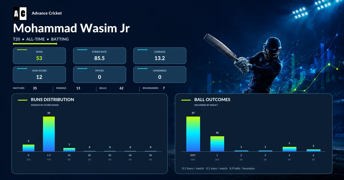 Mohammad Wasim Jr T20 all-time batting statistics